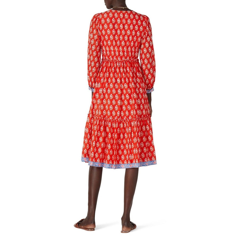 J.Crew 100% Cotton Tiered Floral Midi Dress Cerise Cove Sz 00 Resort Vacation - Picture 4 of 16